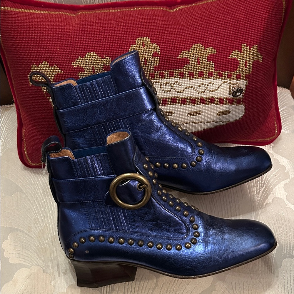 Coach Metallic Blue Studded Boots